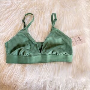 Auden Unlined Triangle Bralette Forest Green Adjustable Straps Ribbed Small